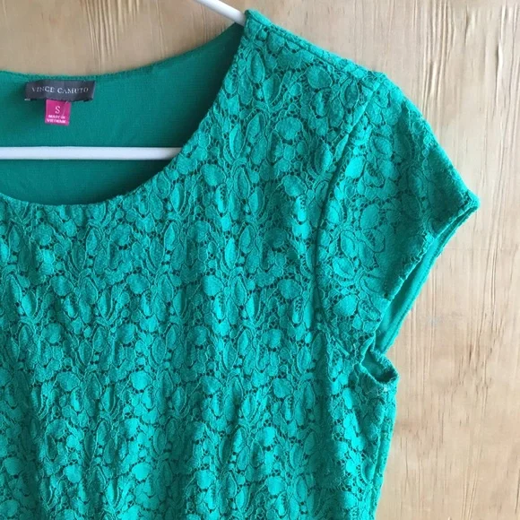 Vince Camuto Green Lace Cap Sleeve Peplum Top - Picture 5 of 10